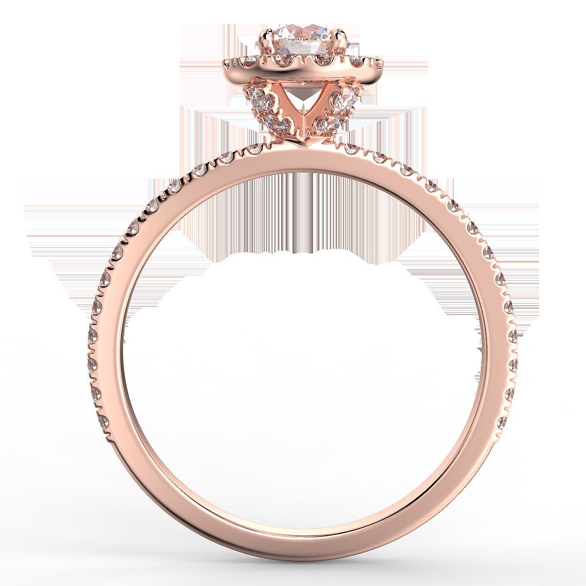Pierścionek zaręczynowy z różowego złota z diamentami o masie 0,73 ct - widok z boku