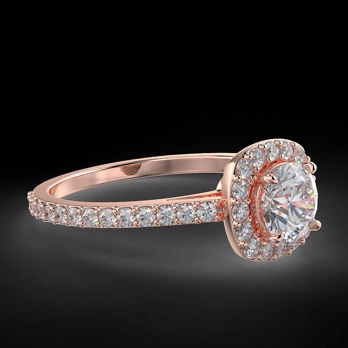 Pierścionek zaręczynowy z różowego złota z diamentami o masie 0,83 ct - widok z góry pod kątem