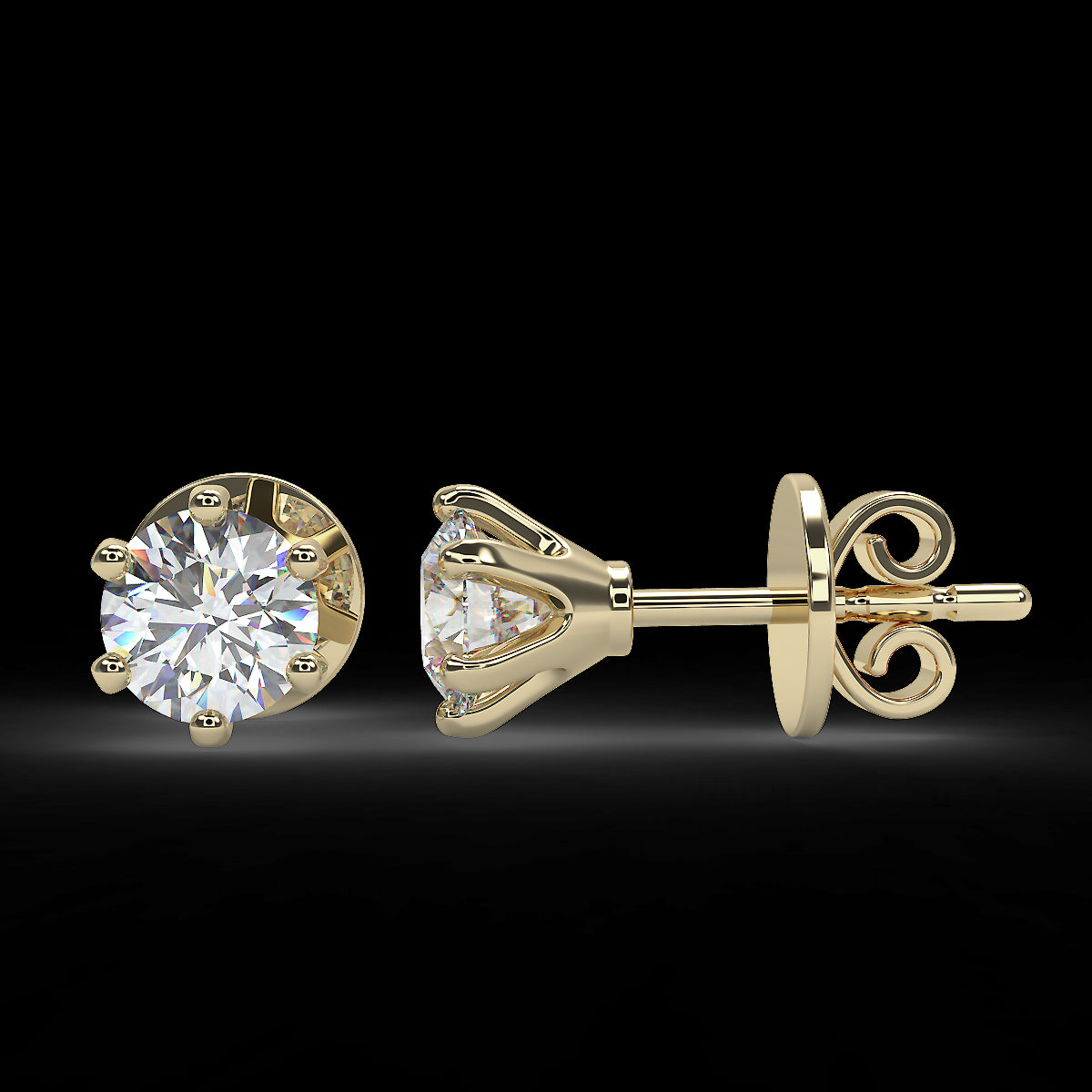 Gold stud earrings with diamonds 0.60 ctw