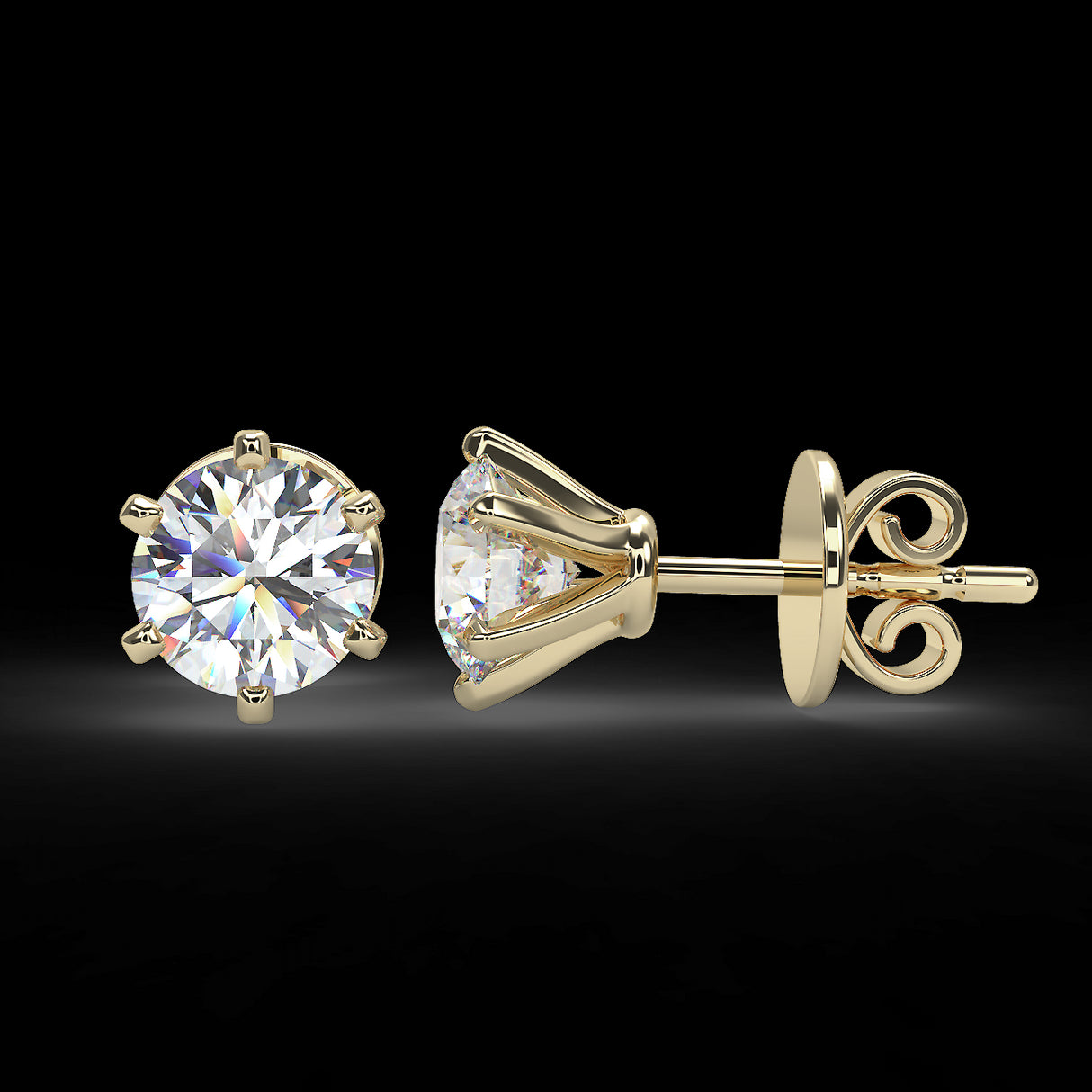 Gold earrings with 1 ctw diamonds