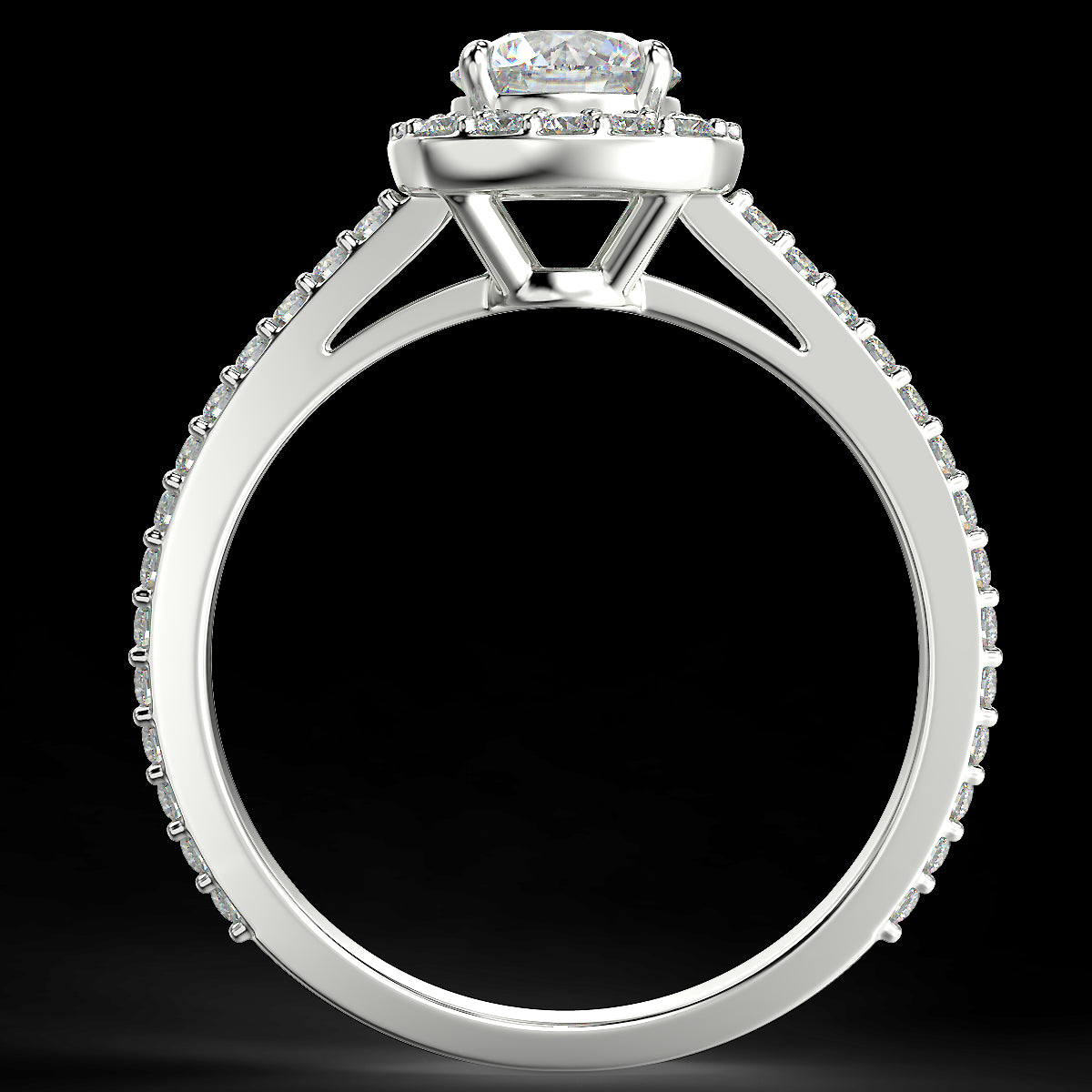 Pierścionek zaręczynowy z białego złota z diamentami o masie 0,83 ct - widok z boku