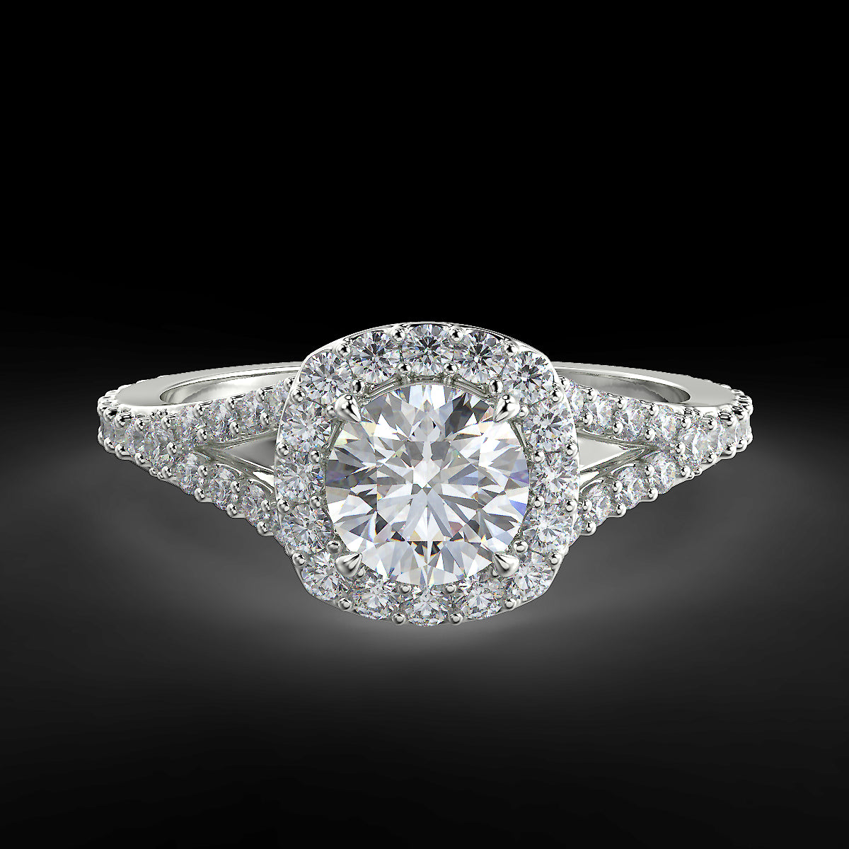 Pierścionek zaręczynowy z białego złota z diamentami o masie 0,92 ct - widok z góry