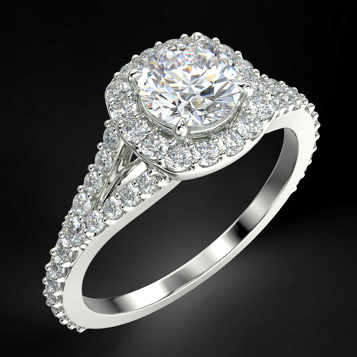 Pierścionek zaręczynowy z białego złota z diamentami o masie 0,92 ct - widok z góry pod kątem