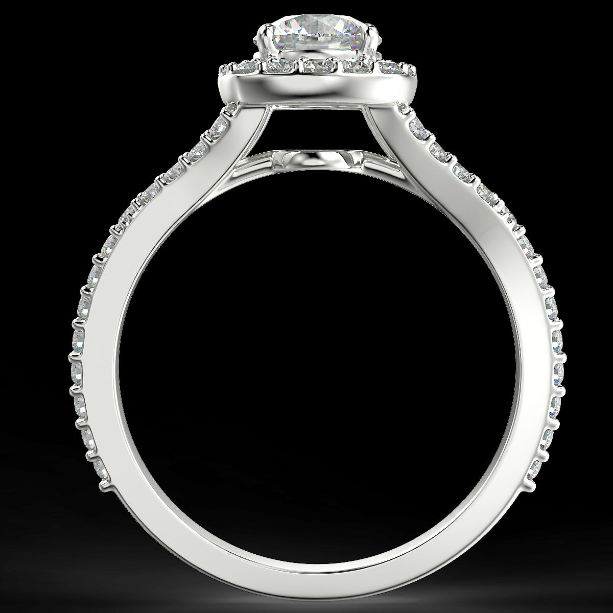 Pierścionek zaręczynowy z białego złota z diamentami o masie 0,92 ct - widok z boku