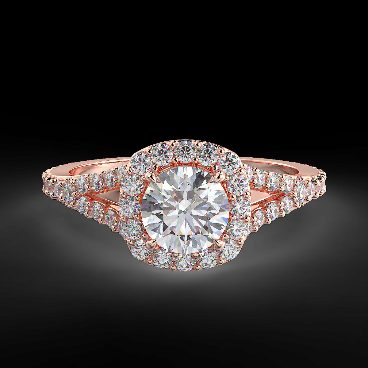 Pierścionek zaręczynowy z różowego złota z diamentami o masie 0,92 ct - widok z góry
