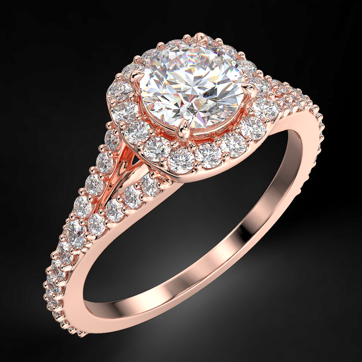 Pierścionek zaręczynowy z różowego złota z diamentami o masie 0,92 ct - widok z góry pod kątem