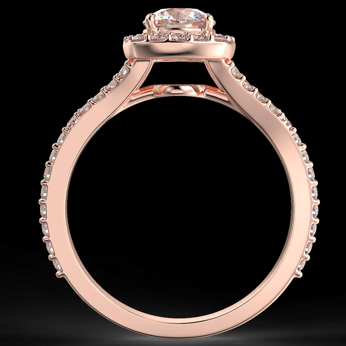 Pierścionek zaręczynowy z różowego złota z diamentami o masie 0,92 ct - widok z boku