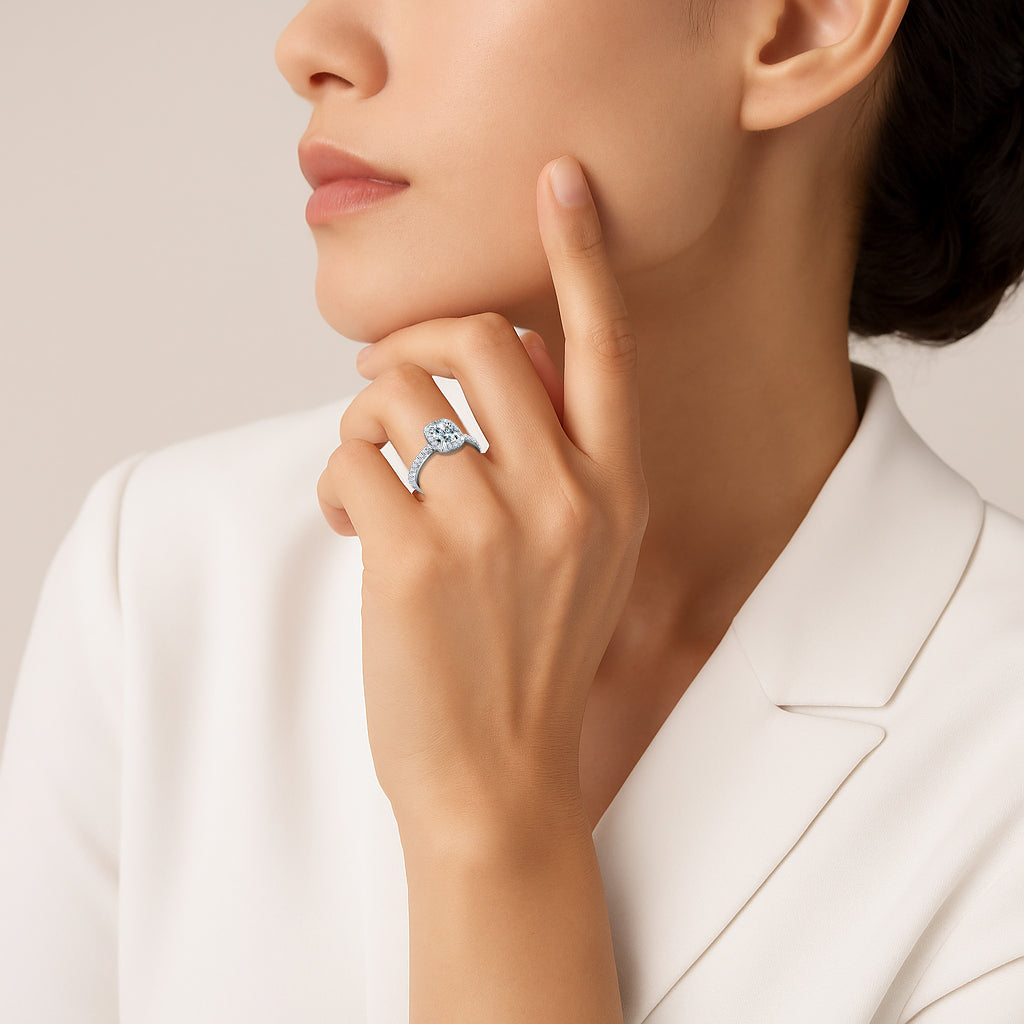 Aurora Cushion Engagement Ring – White Gold, 1.20 ct Diamonds