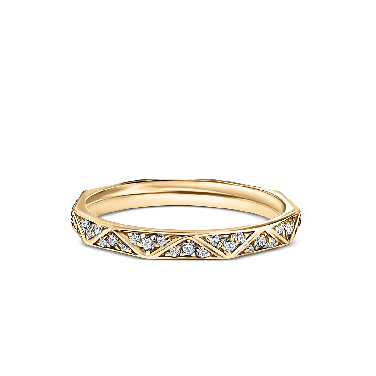 Geometric diamond wedding ring
