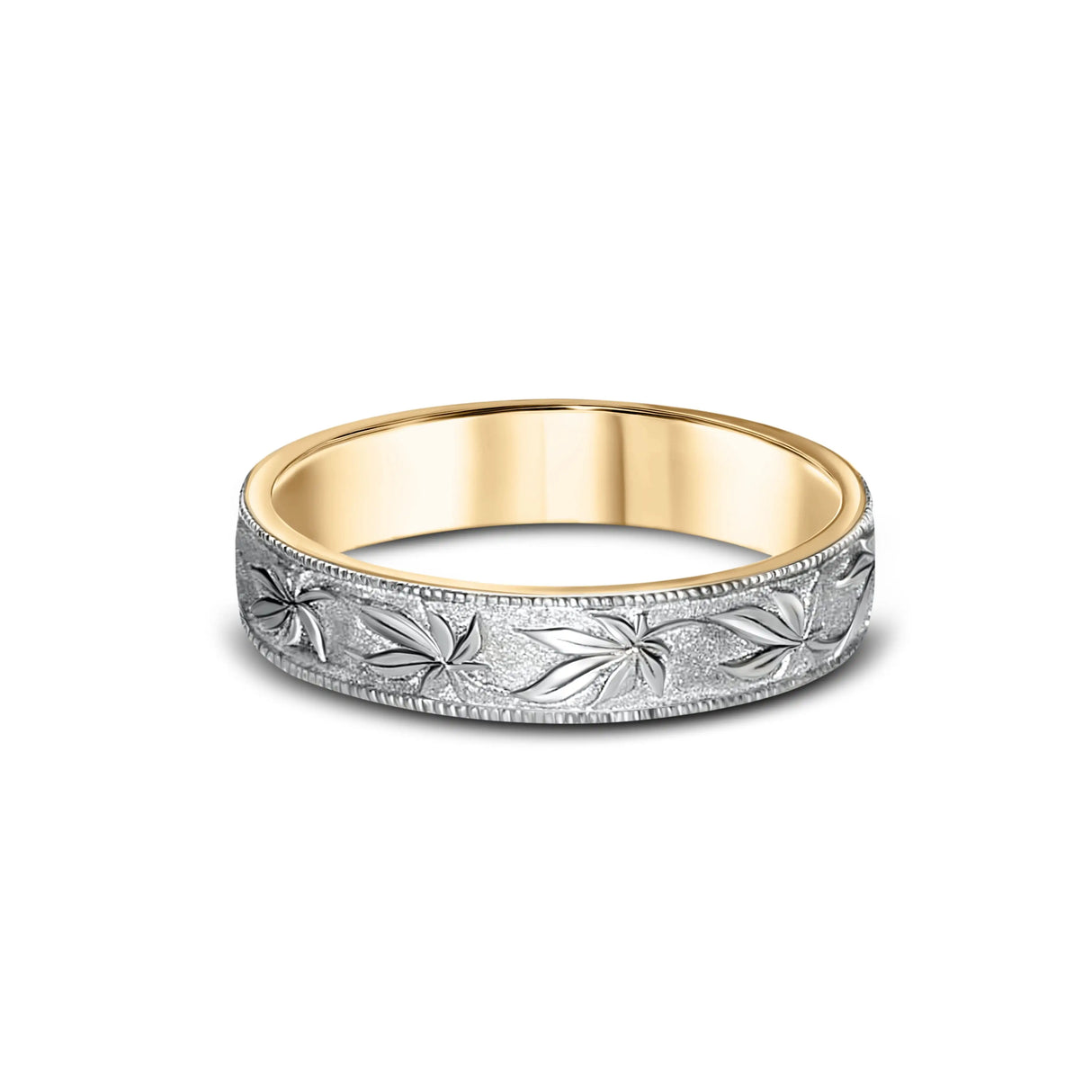 A wedding ring decorated with maple leaves