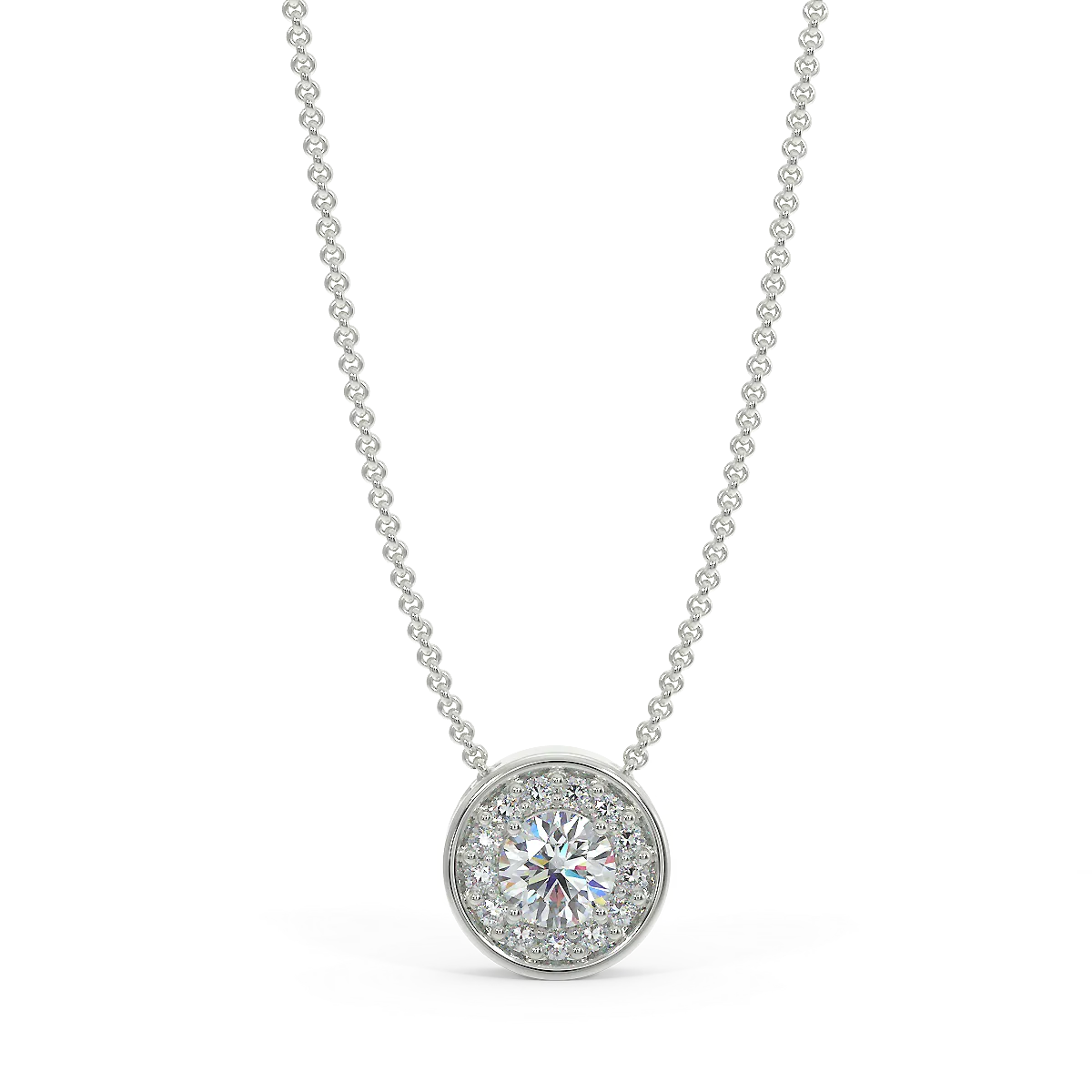 White gold halo pendant with 0.15 ct diamonds