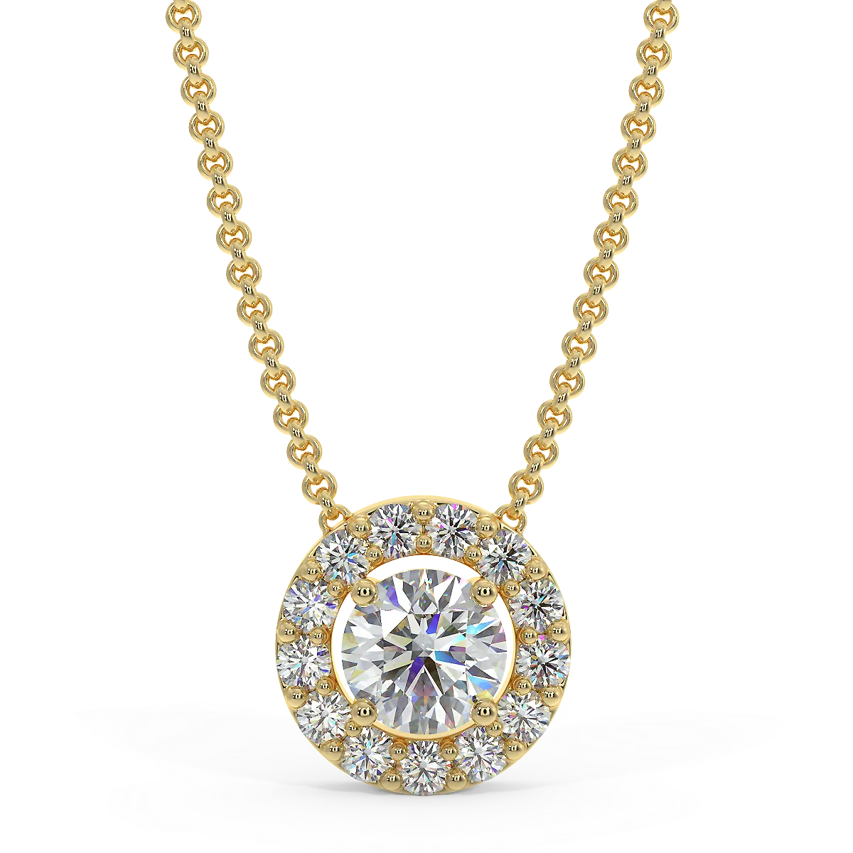 Yellow gold halo pendant with 0.15 ctw diamonds