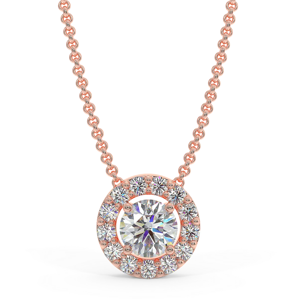 Rose gold halo pendant with 0.15 ctw diamonds