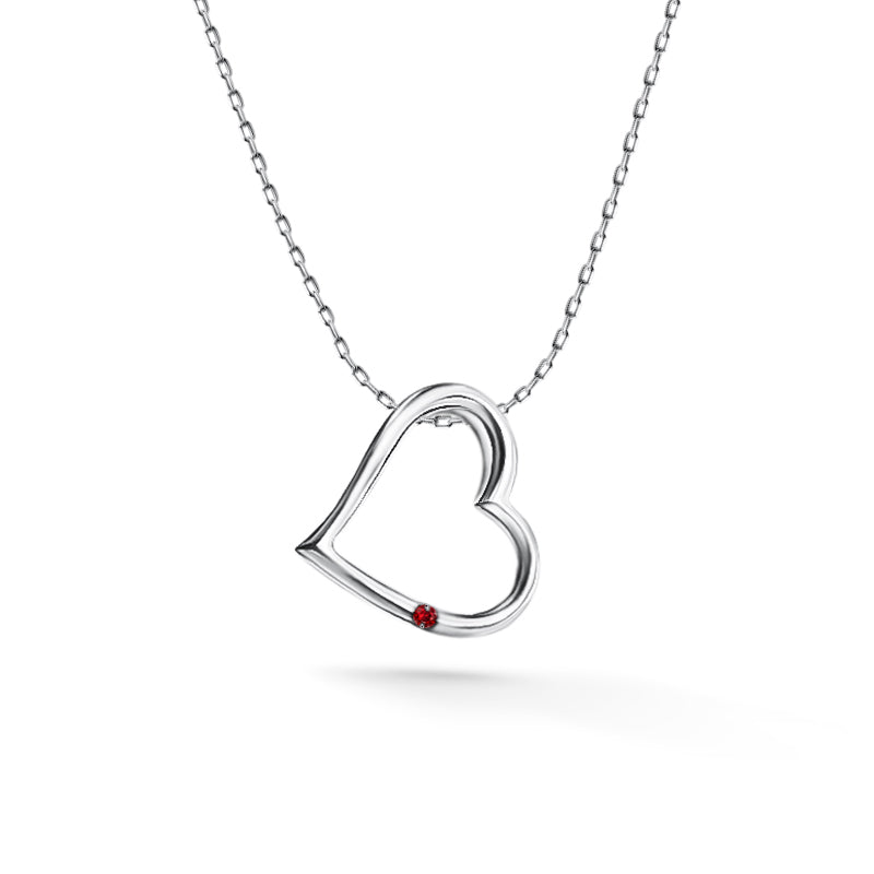Silver heart pendant with ruby
