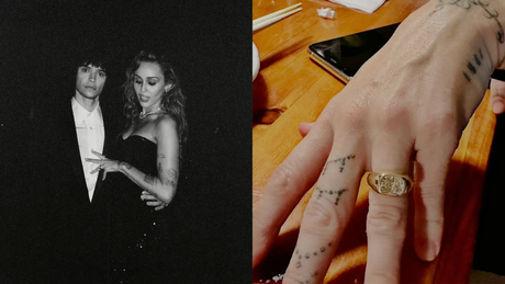 Pierścionek zaręczynowy Miley Cyrus – masywna złota obrączka z diamentem w rockowo-boho stylu