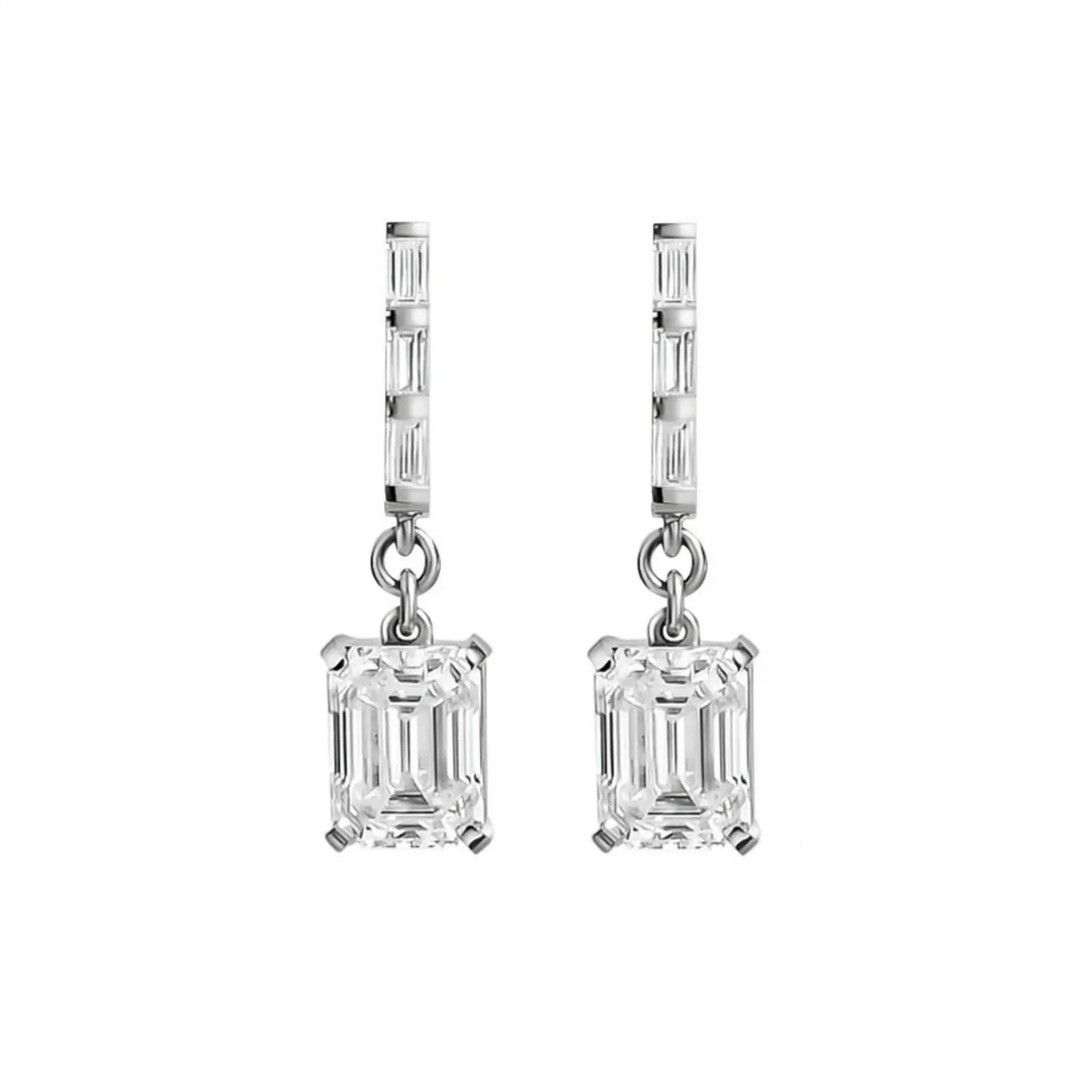 Earrings with emerald-cut diamonds