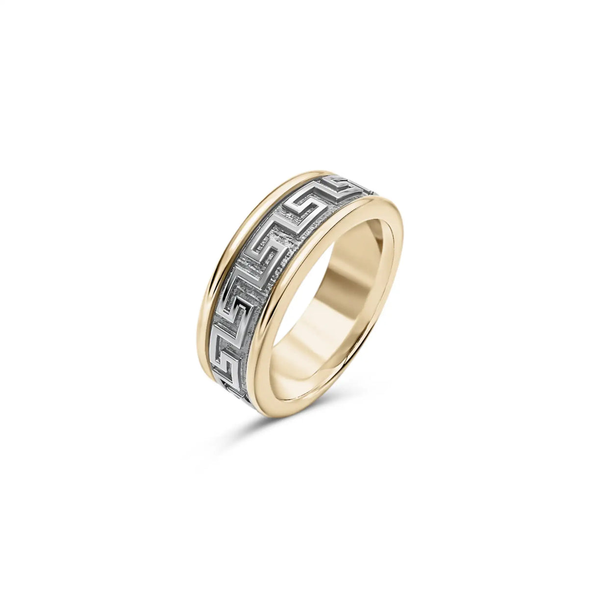 Men's wedding ring with a meander pattern