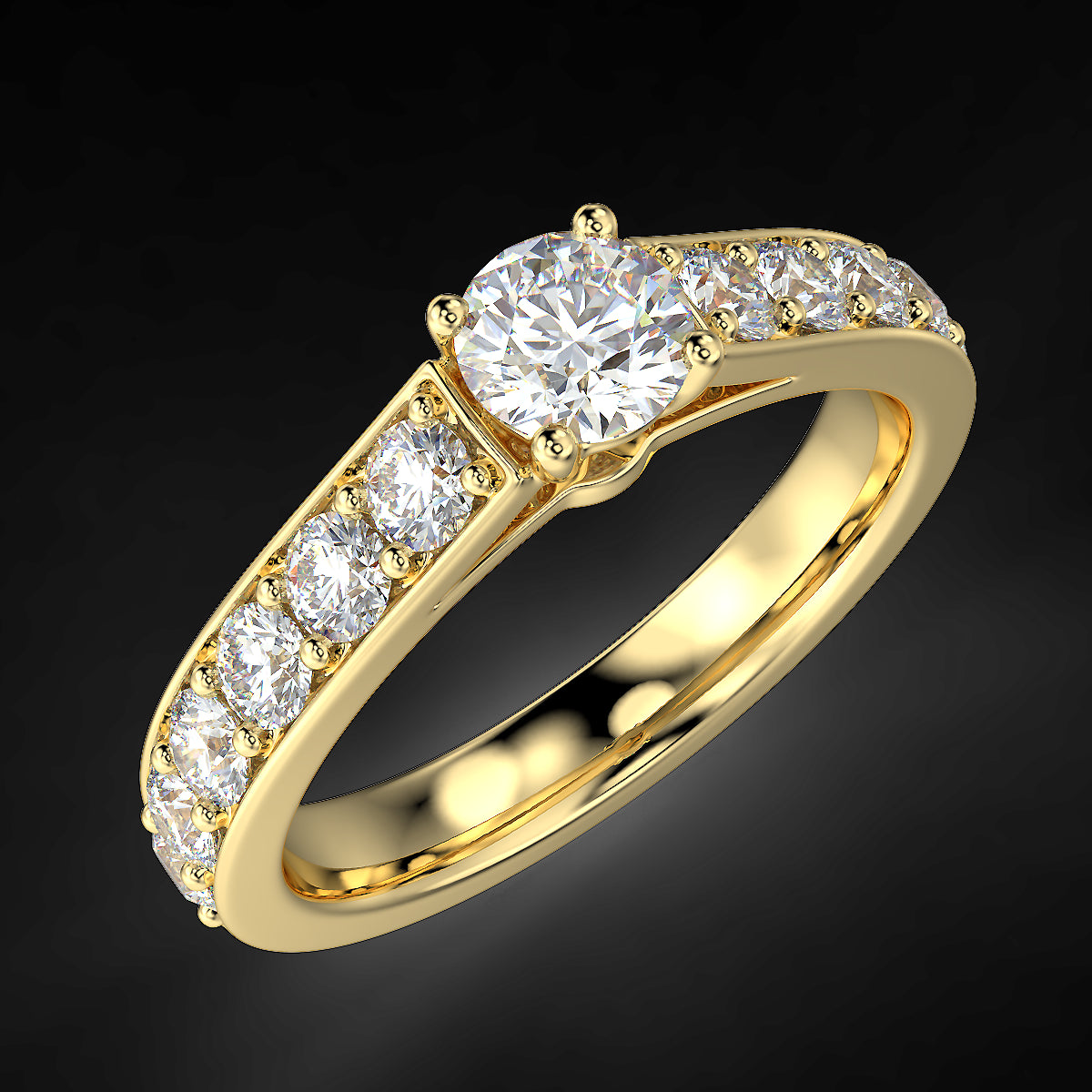 Yellow gold engagement ring with 1 ct diamonds