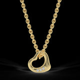 Yellow gold heart pendant with three diamonds