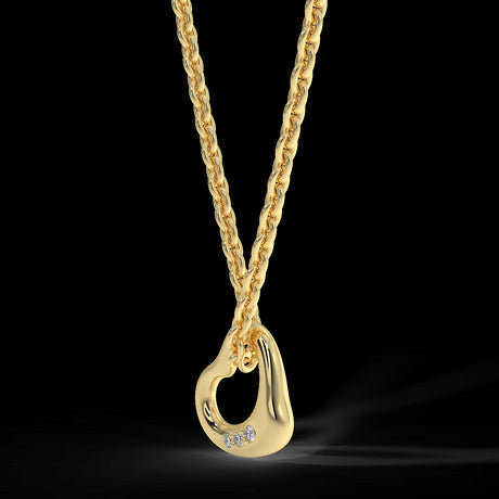 Yellow gold heart pendant with three diamonds