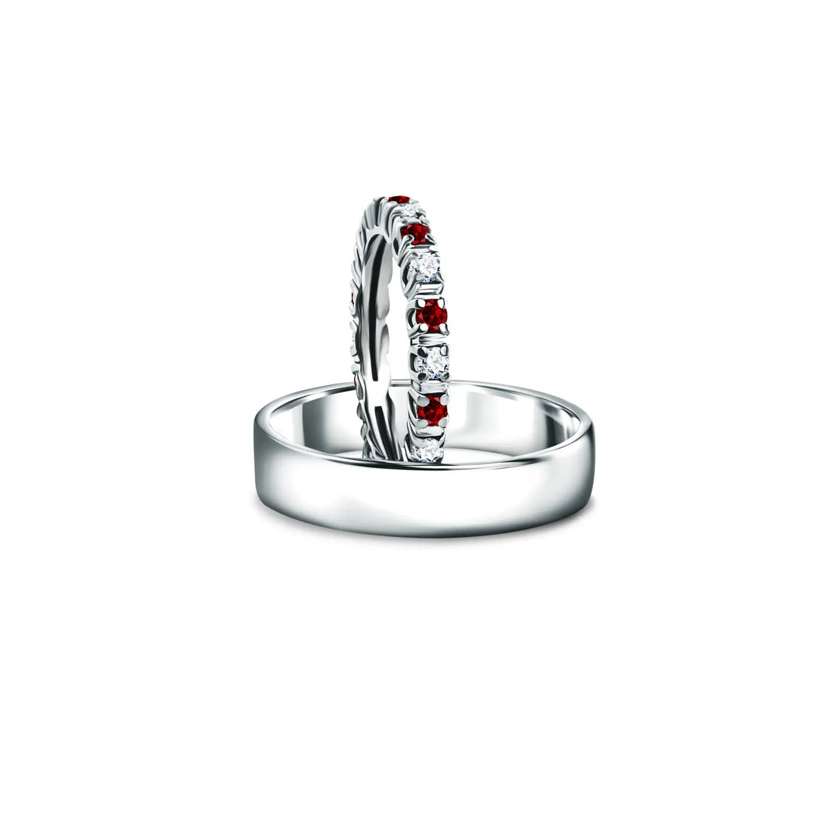 Eternity rings duo - a set of wedding rings with diamonds and rubies
