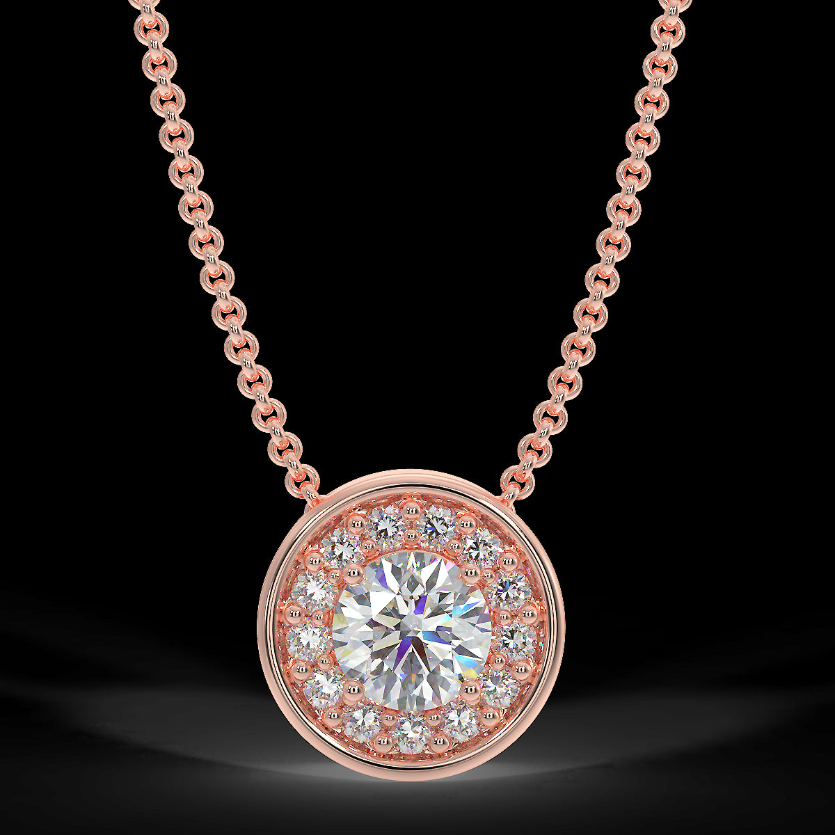 Rose gold halo pendant with 0.15 ct diamonds