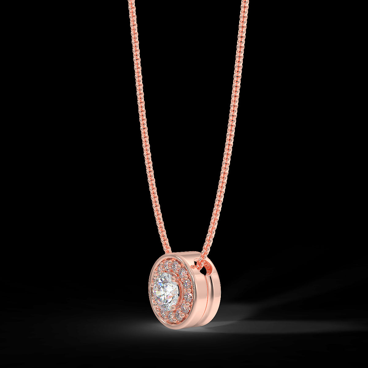 Rose gold halo pendant with 0.15 ct diamonds