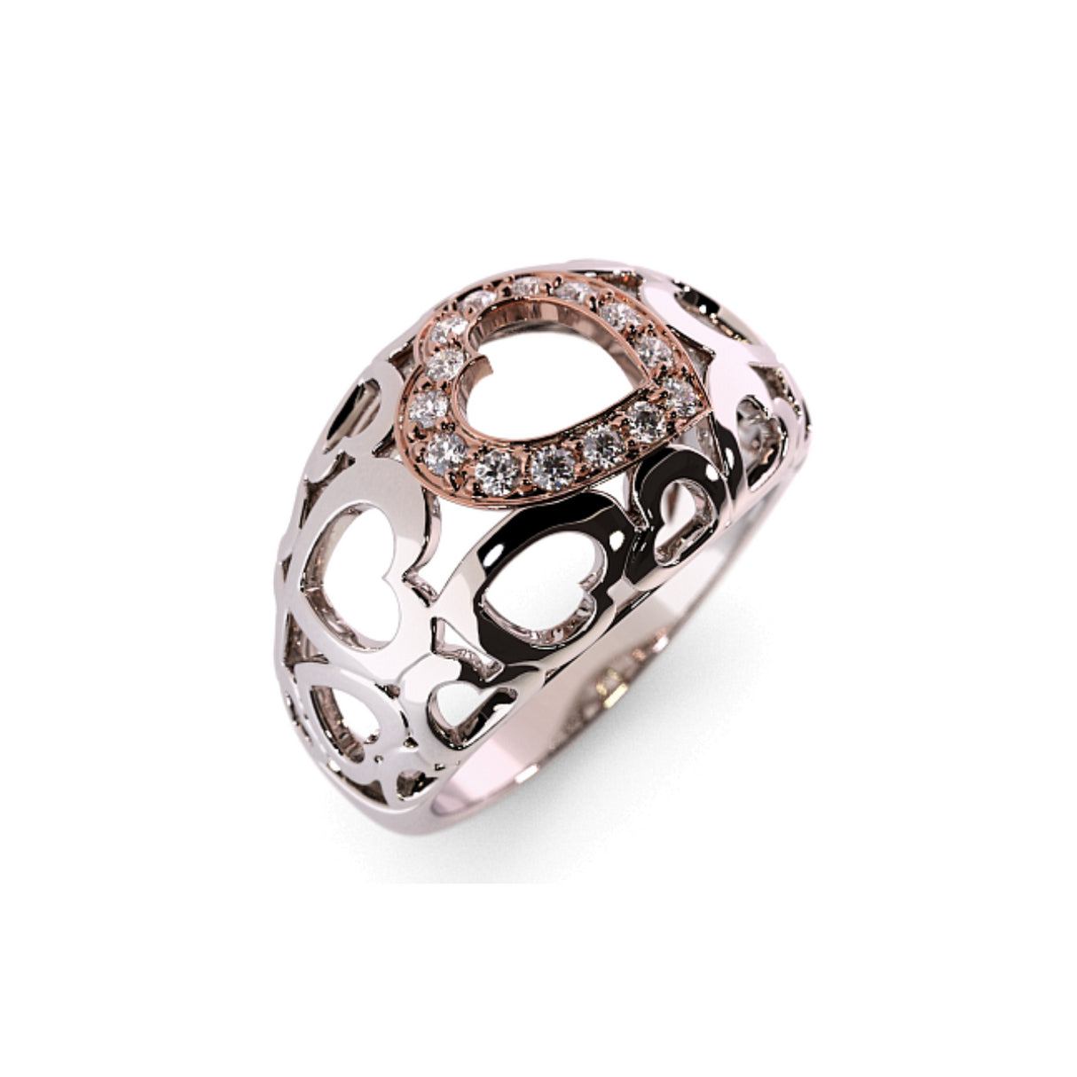 Gold ring with heart motifs and 0.12 ctw diamonds