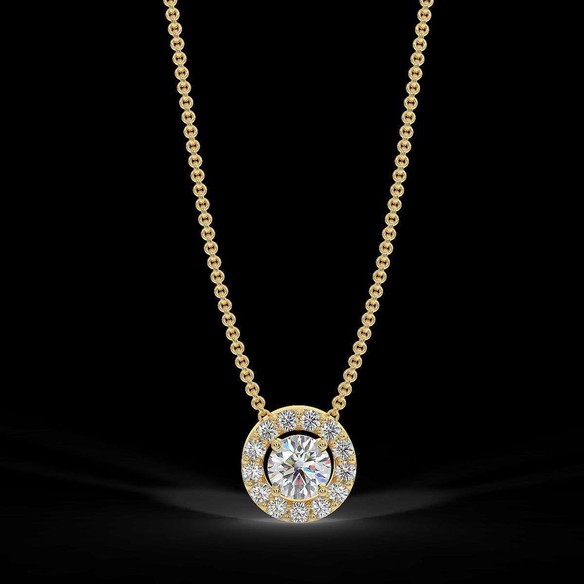 Yellow gold halo pendant with 0.15 ctw diamonds