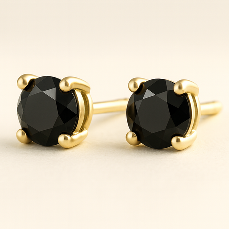 Midnight Noir - Kolczyki z czarnymi diamentami 1ctw w żółtym złocie