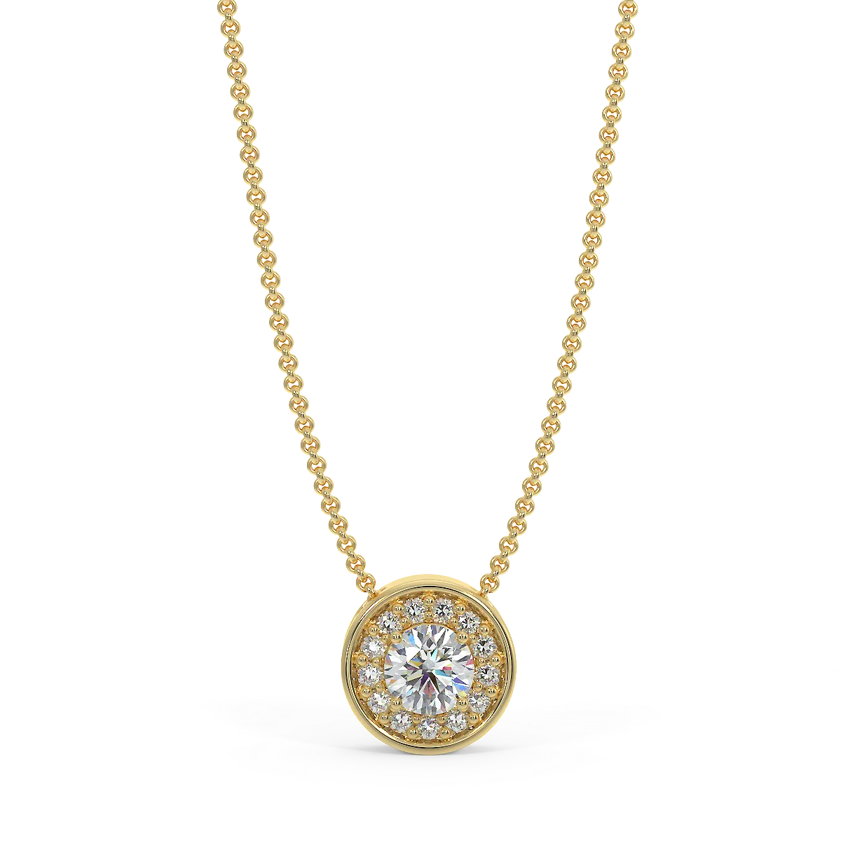 Yellow gold halo pendant with 0.15 ctw diamonds