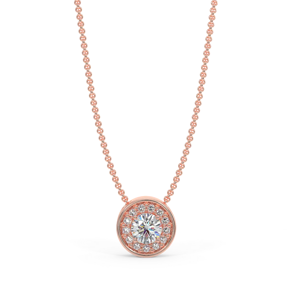 Rose gold halo pendant with 0.15 ct diamonds
