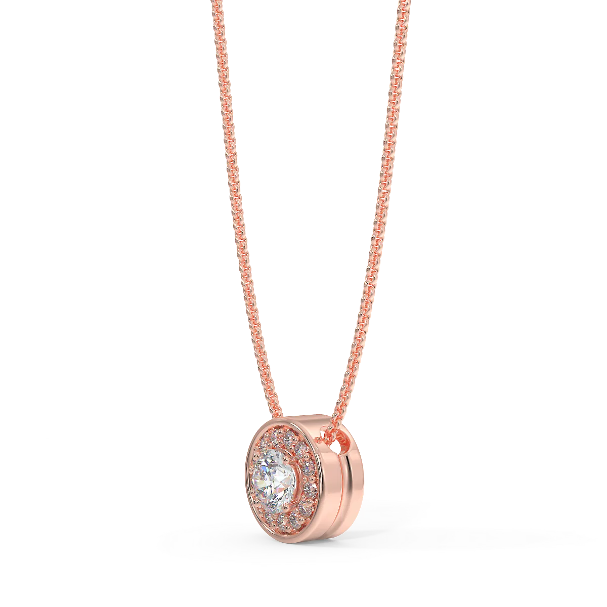 Rose gold halo pendant with 0.15 ct diamonds
