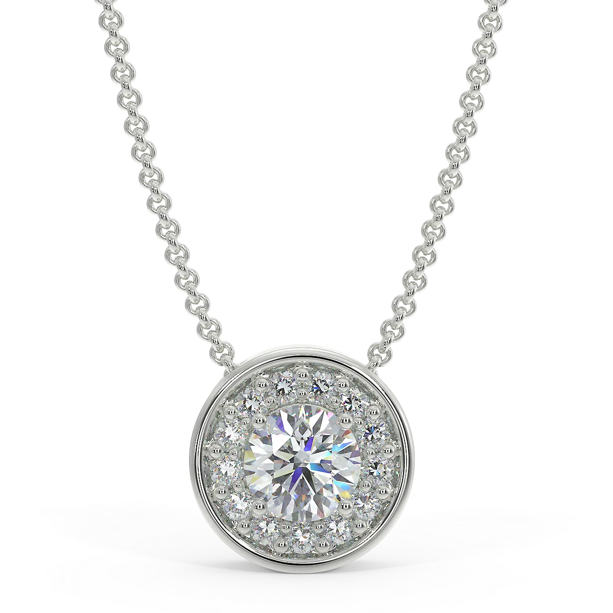 White gold halo pendant with 0.15 ct diamonds