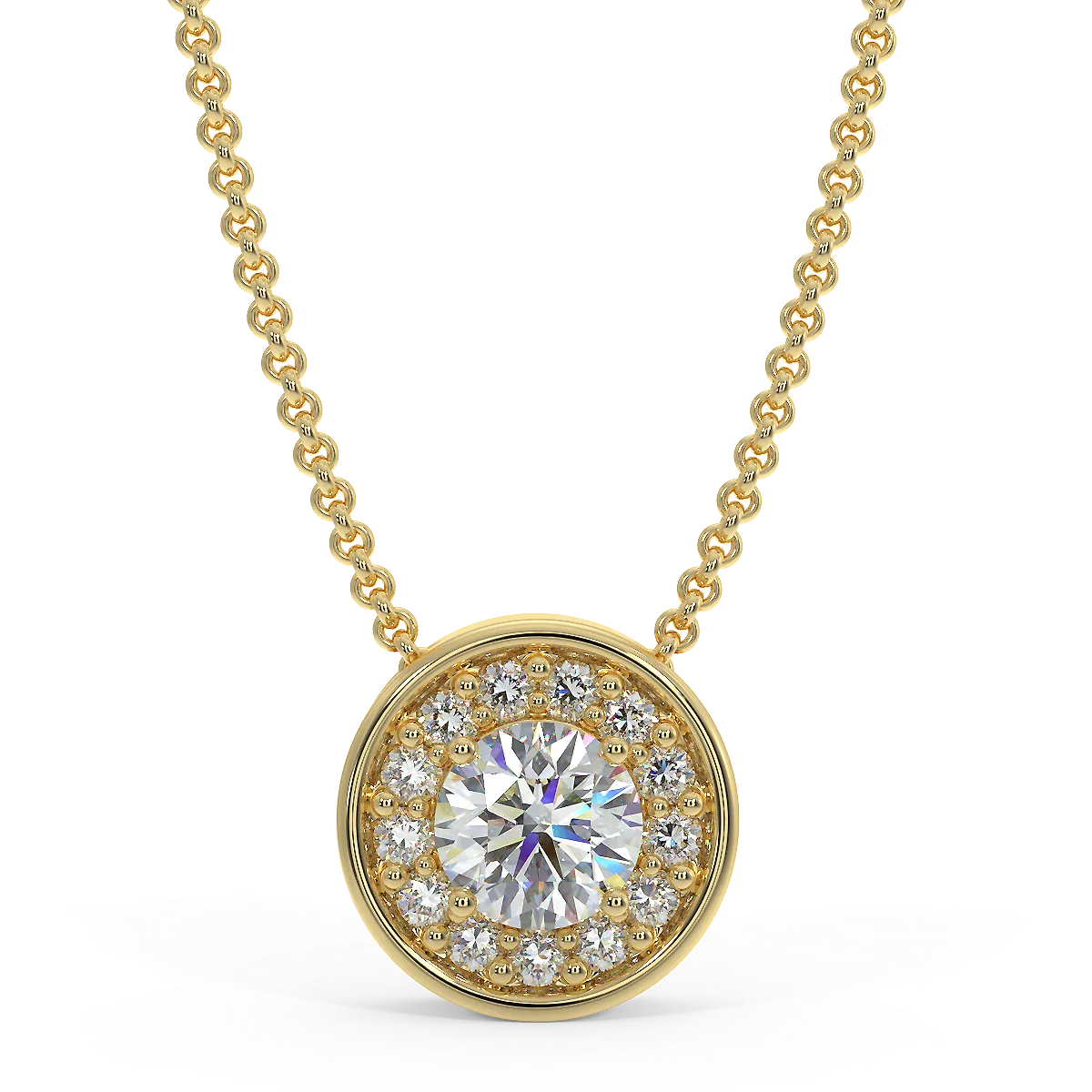 Yellow gold halo pendant with 0.15 ctw diamonds