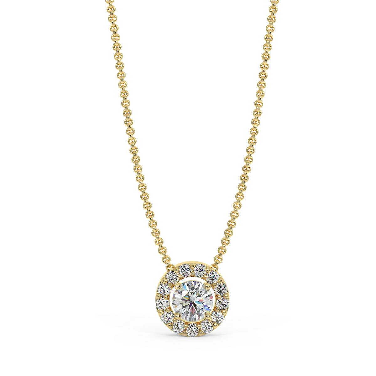 Yellow gold halo pendant with 0.15 ctw diamonds