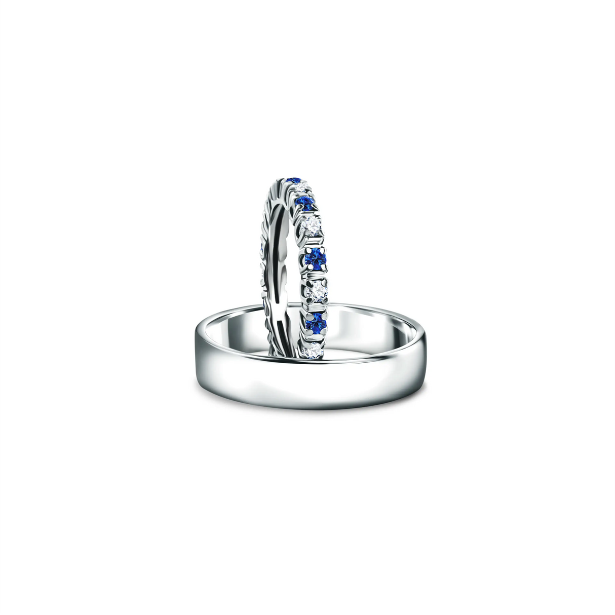 Eternity rings duo - a set of wedding rings with diamonds and sapphires
