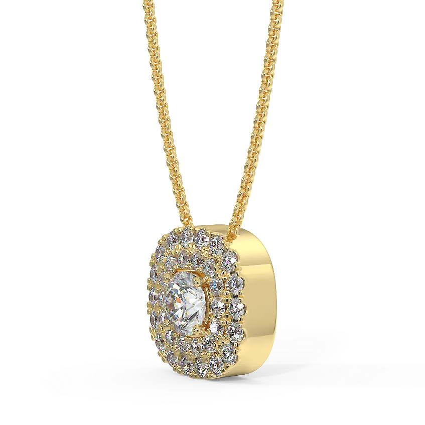 Zawieszka z diamentami w żółtym złocie z podwójną linią diamentów., widok z boku