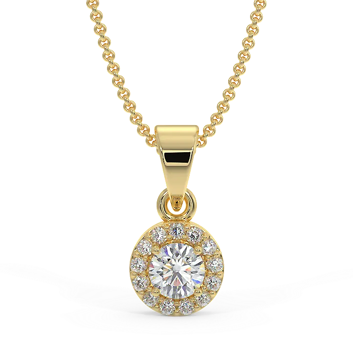 Zawieszka z diamentami w żółtym zlocie. Zawieszka halo z diamentami.