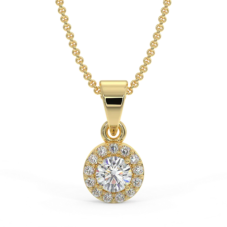 Zawieszka z diamentami w żółtym zlocie. Zawieszka halo z diamentami.